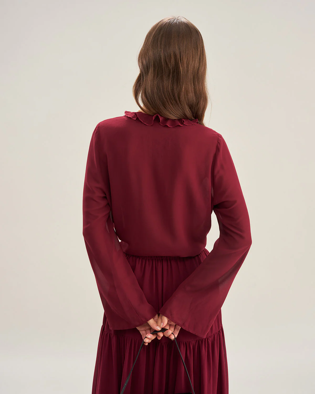 Wine Red Ruffle Chiffon Shirt