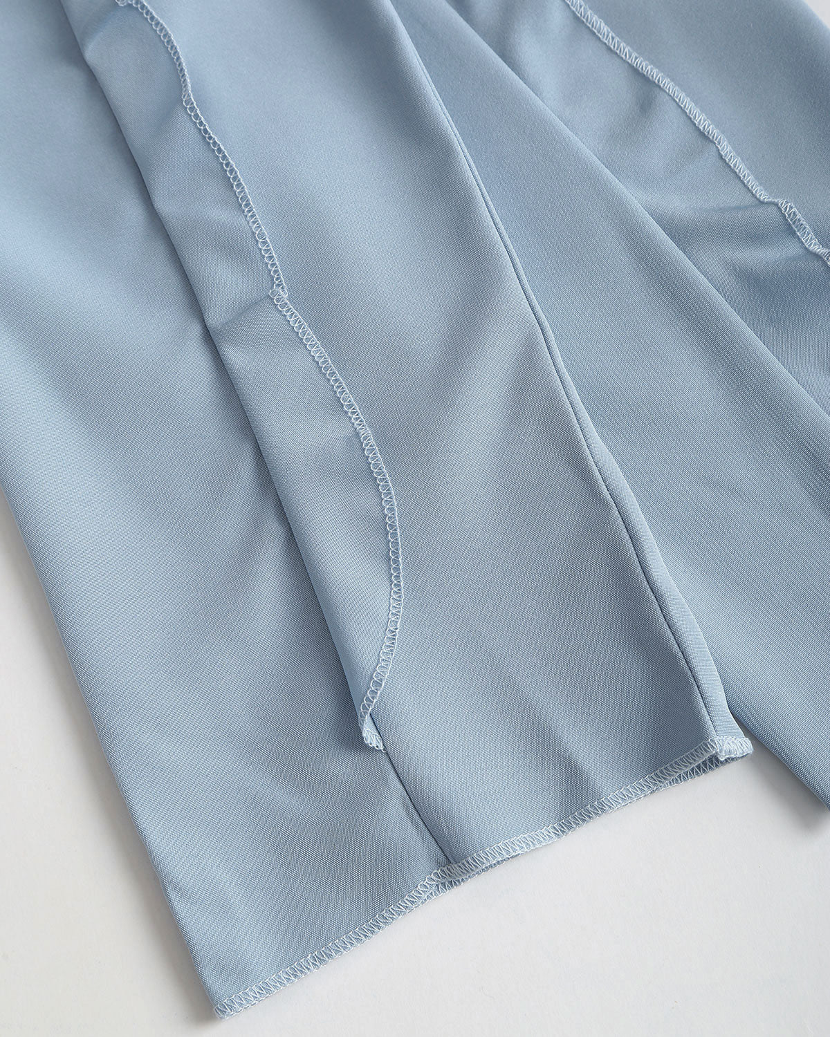 Blue Ruffle V Neck Button Blouse