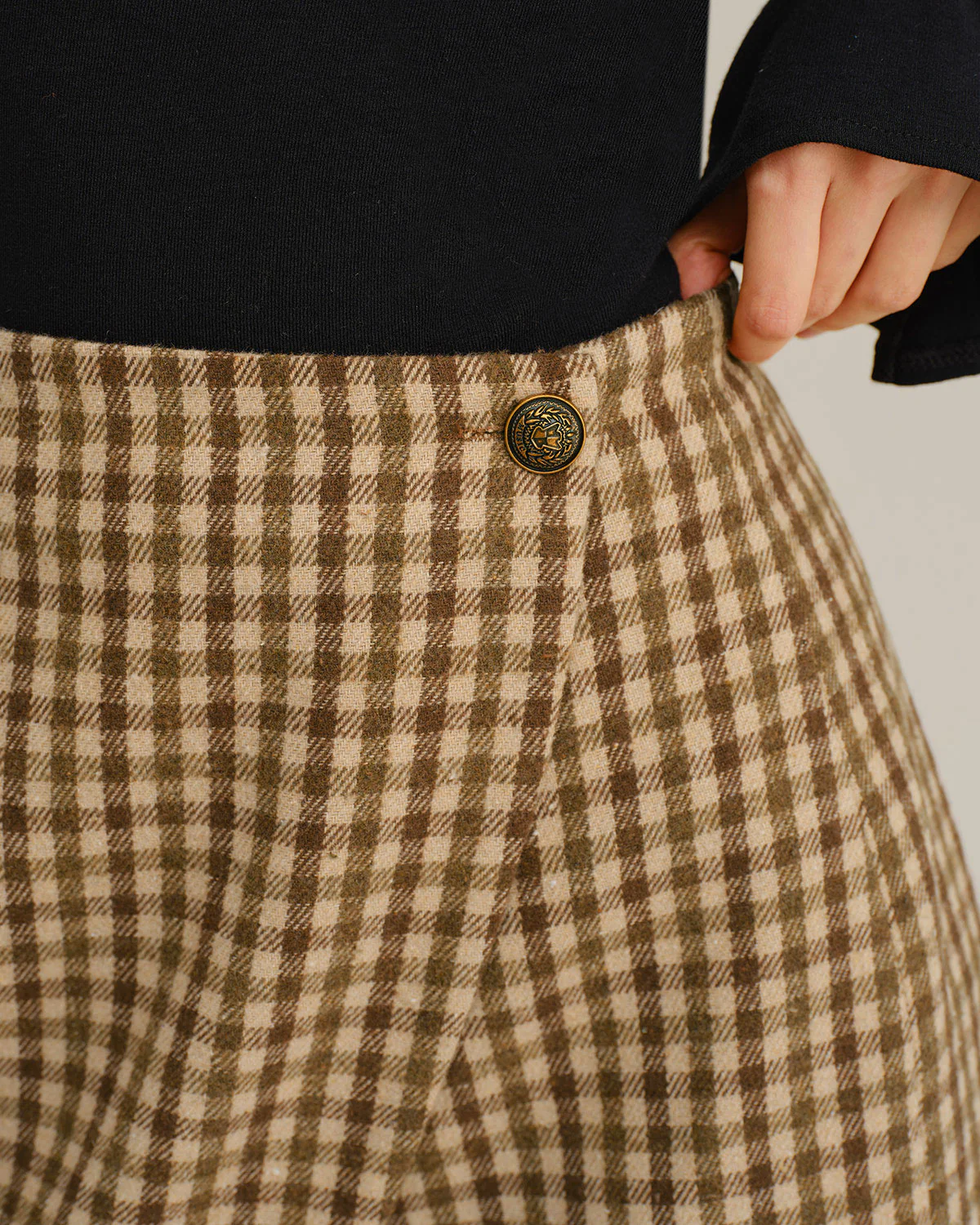Khaki Plaid Wrap Mini Skirt