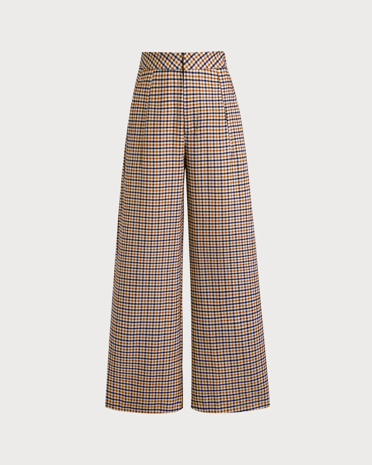 Khaki Plaid Casual Straight Pants