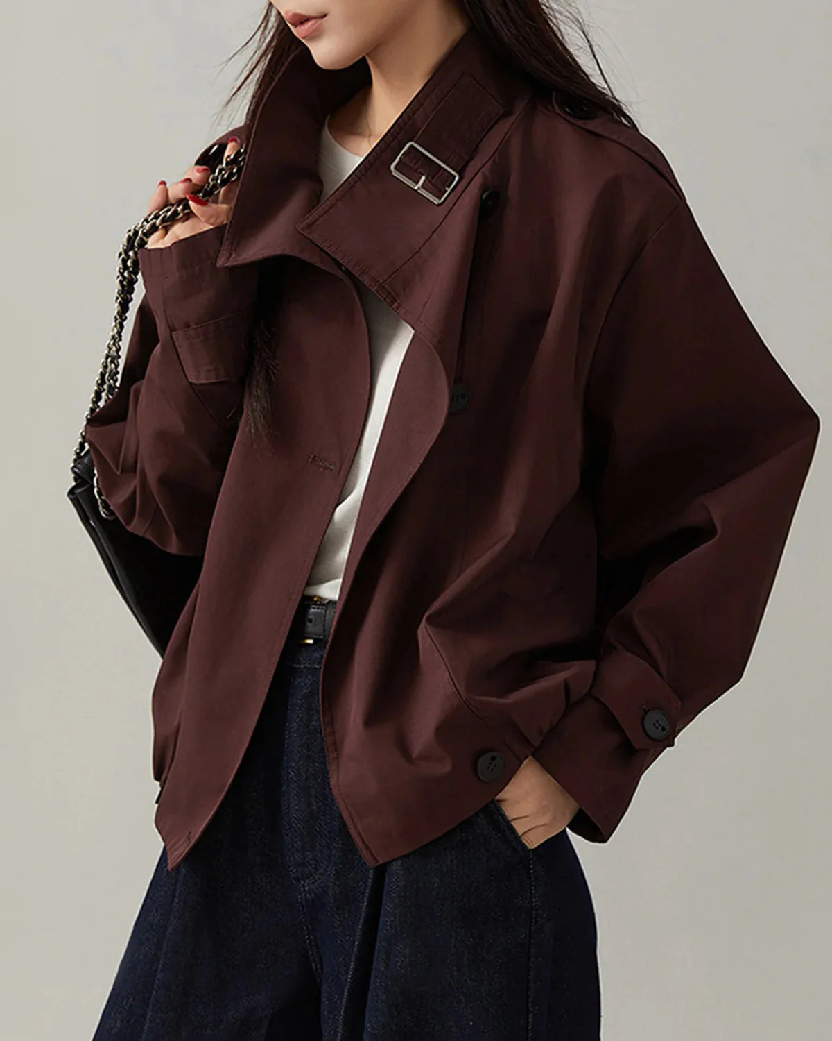 Wine Red Double Breasted Jacket