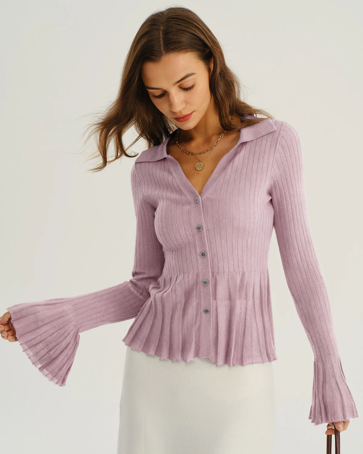 Purple Bell Sleeve Knit Cardigan
