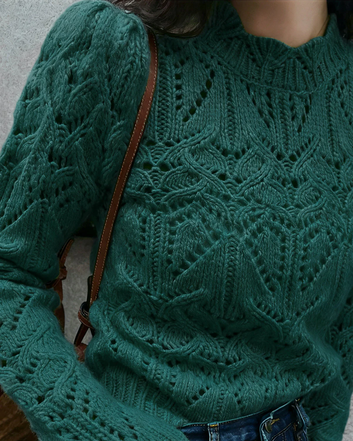 Green Round Neck Cut Out Sweater