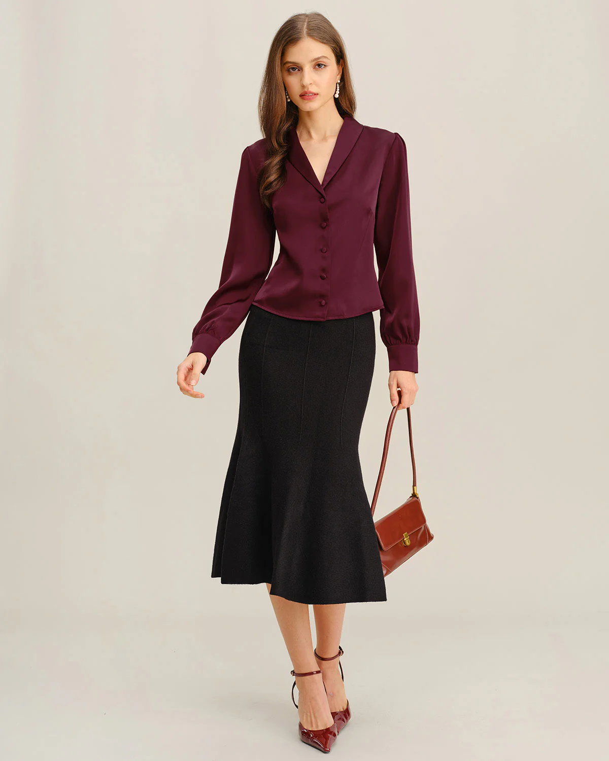 Wine Red Satin Button Shirt