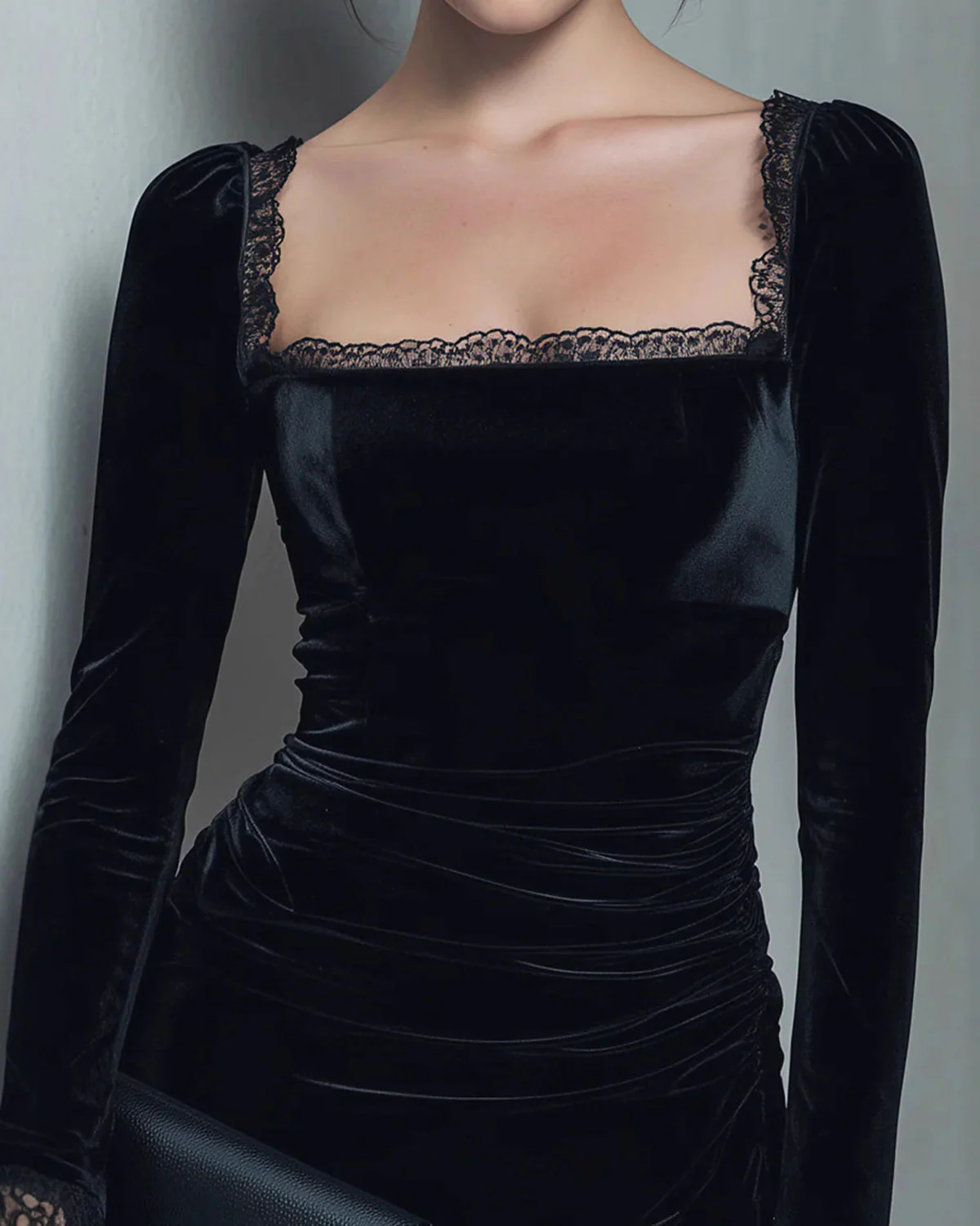 Black Velour Square Neck Mini Dress