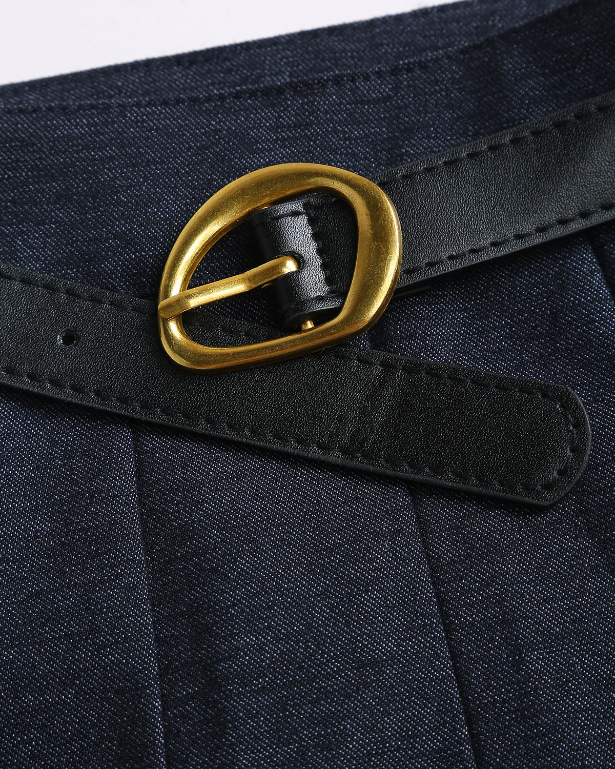 Blue Pleated Belted Midi Skirt