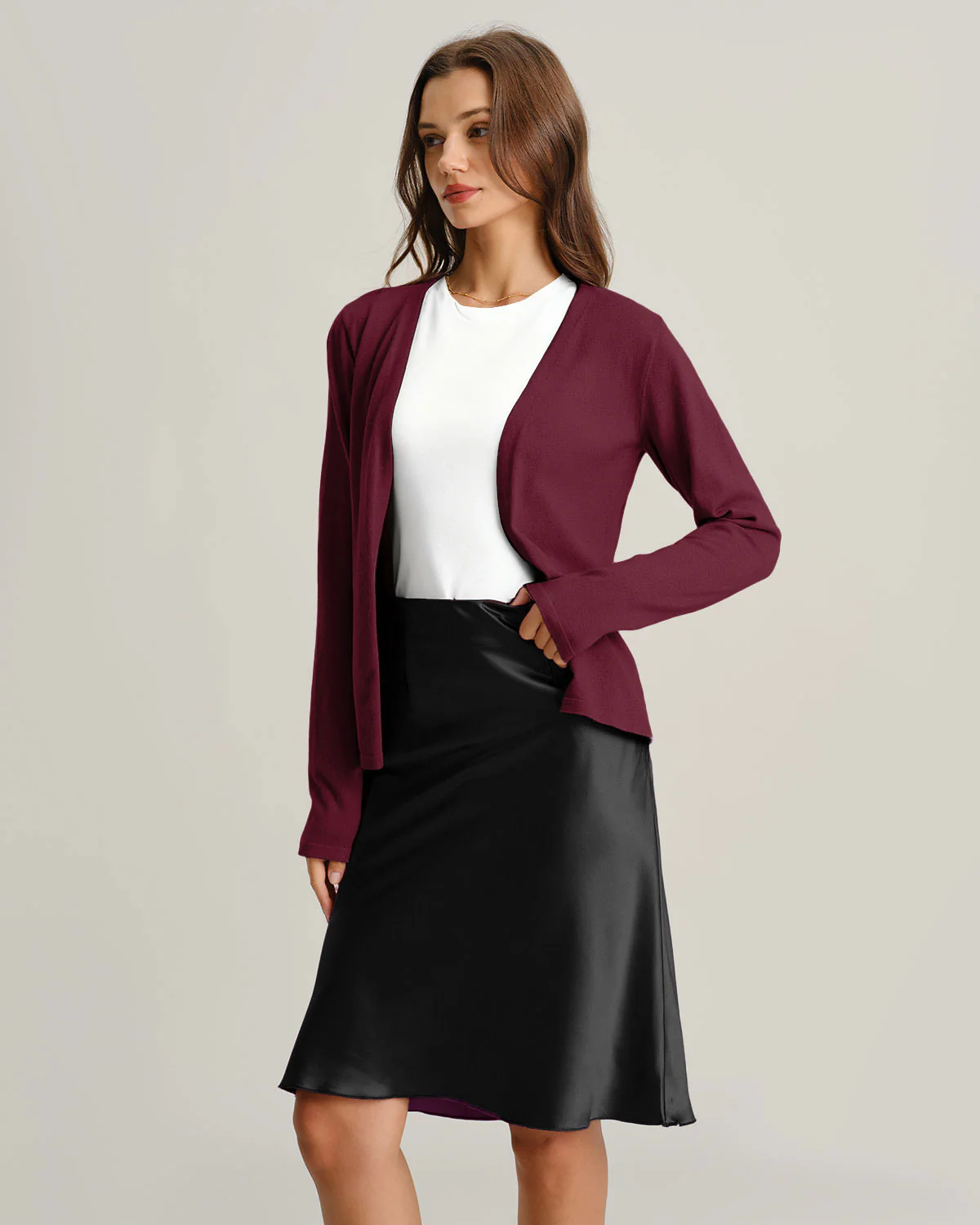 Wine Red Ribbed Knit Cardigan