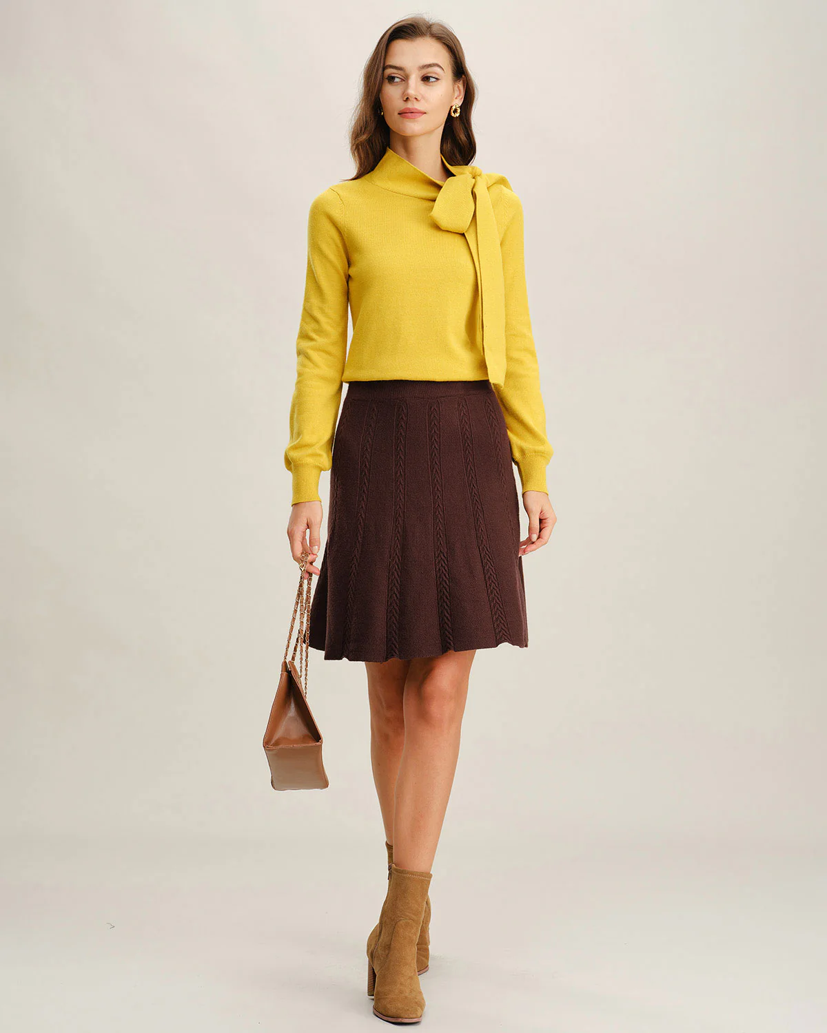 Coffee Textured A-Line Mini Skirt