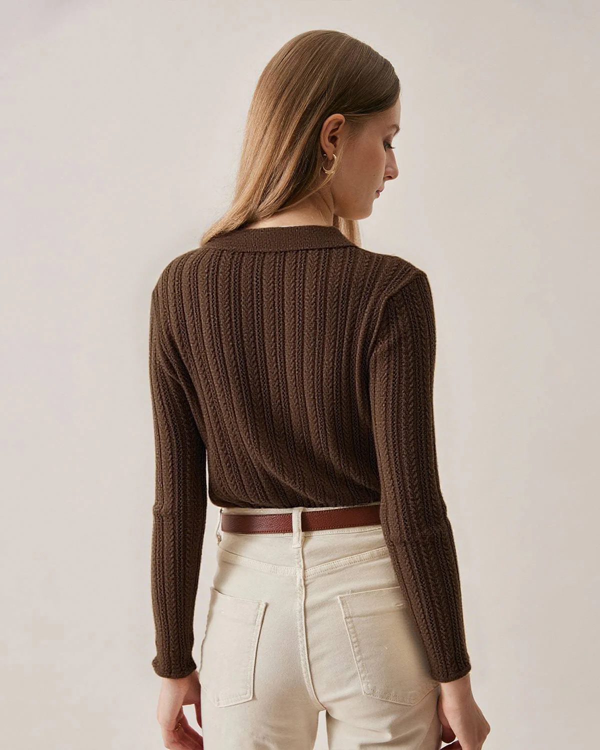 Coffee Ribbed Knit Slim Cardigan