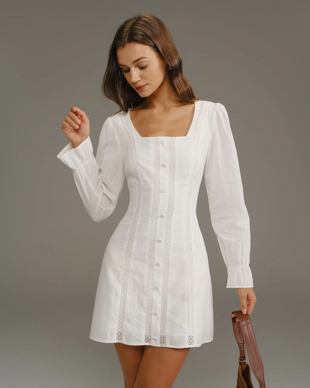 White Square Neck A-Line Mini Dress