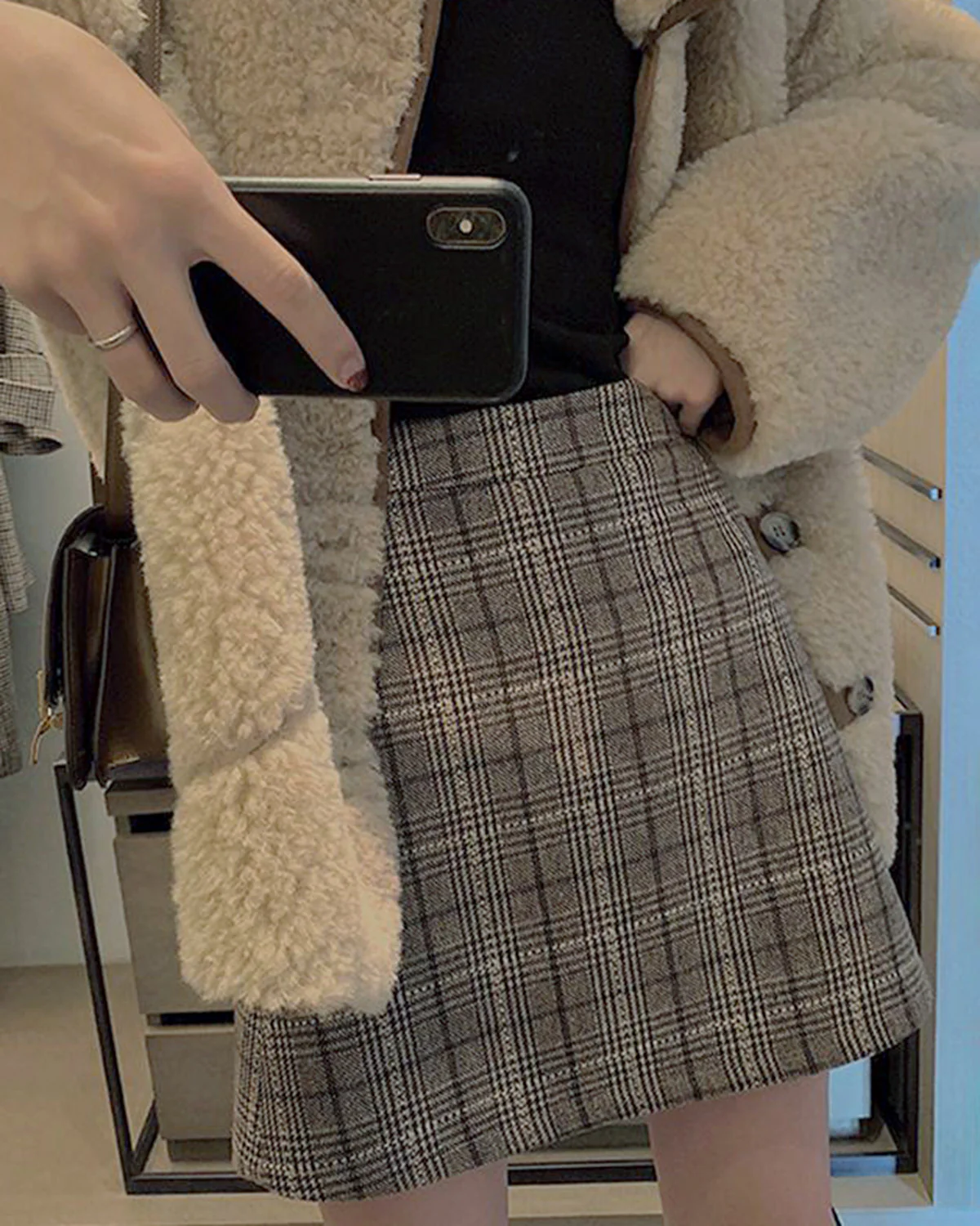 Brown Plaid A-Line Mini Skirt