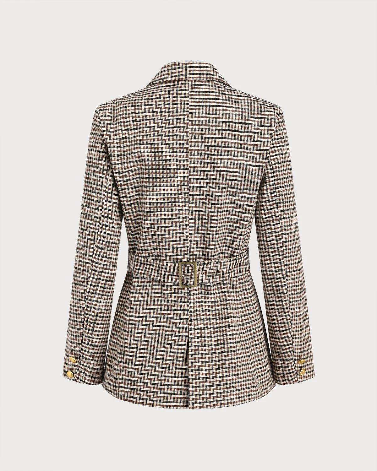 Khaki Plaid Single Breasted Blazer