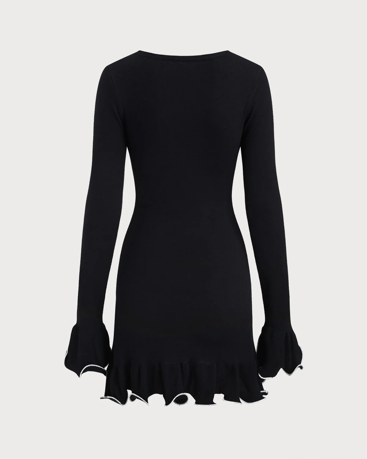Black Contrasting Bell Sleeve Knit Sweater Dress