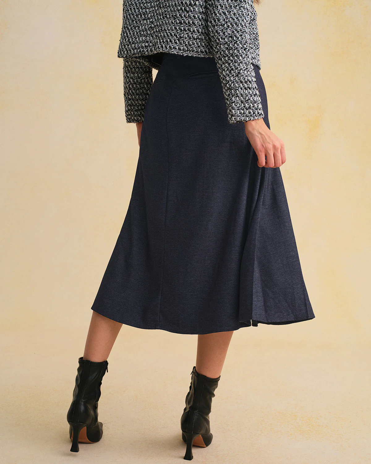Blue Pleated Belted Midi Skirt