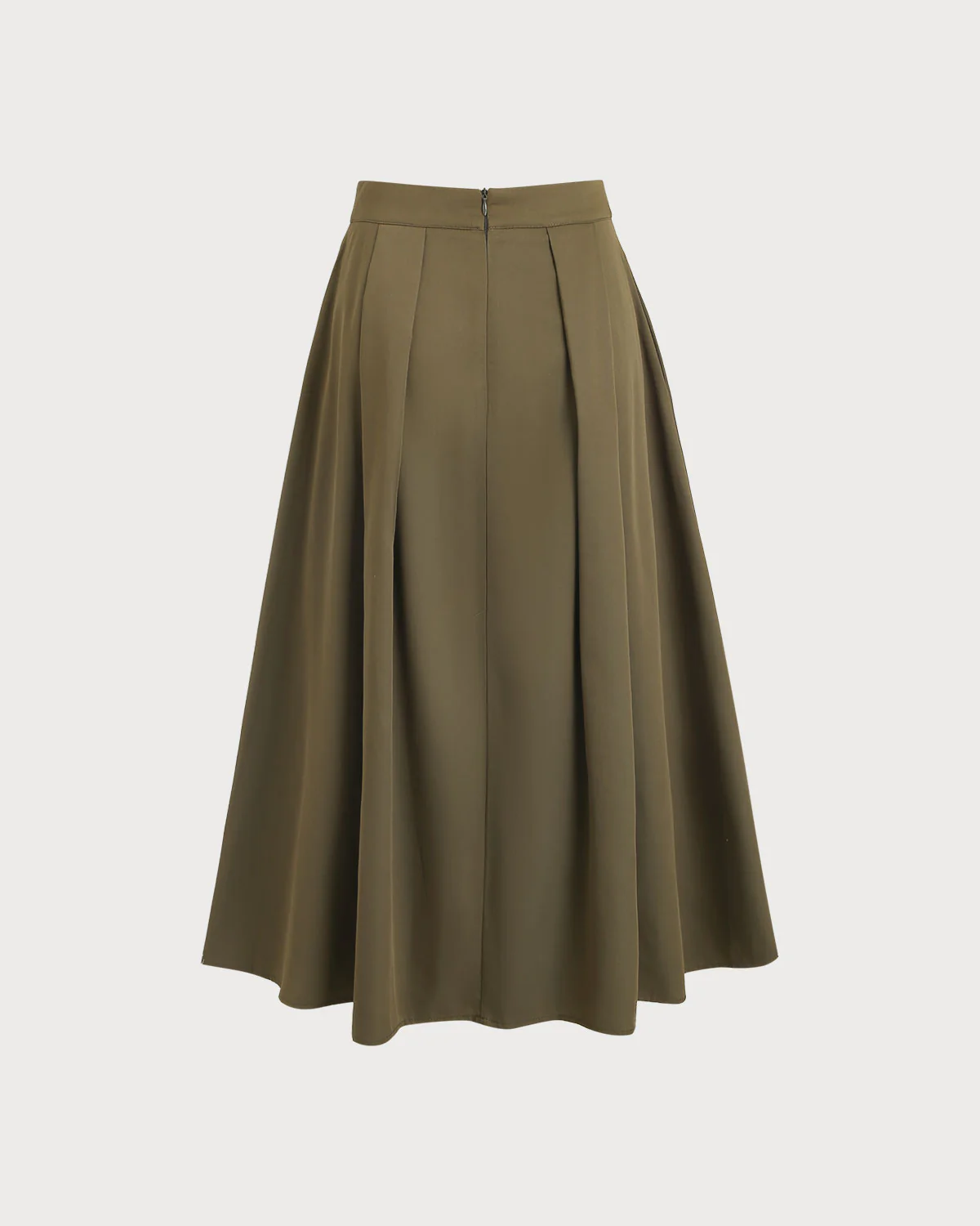 Army Green Pleated A-Line Midi Skirt