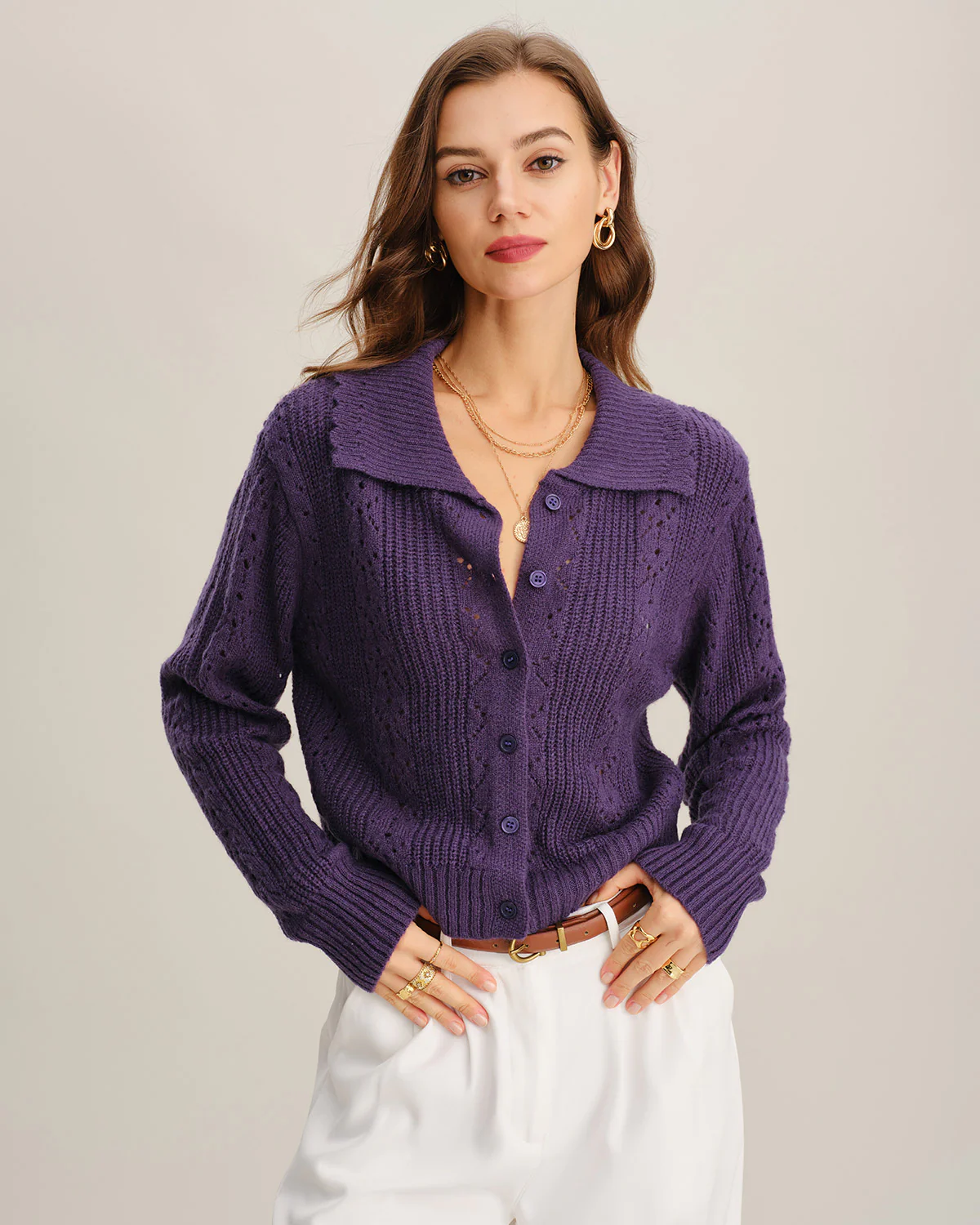 Purple Single Breasted Knit Cardigan
