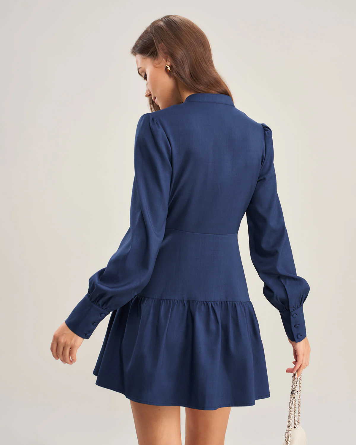 Blue A-Line Pleated Mini Dress