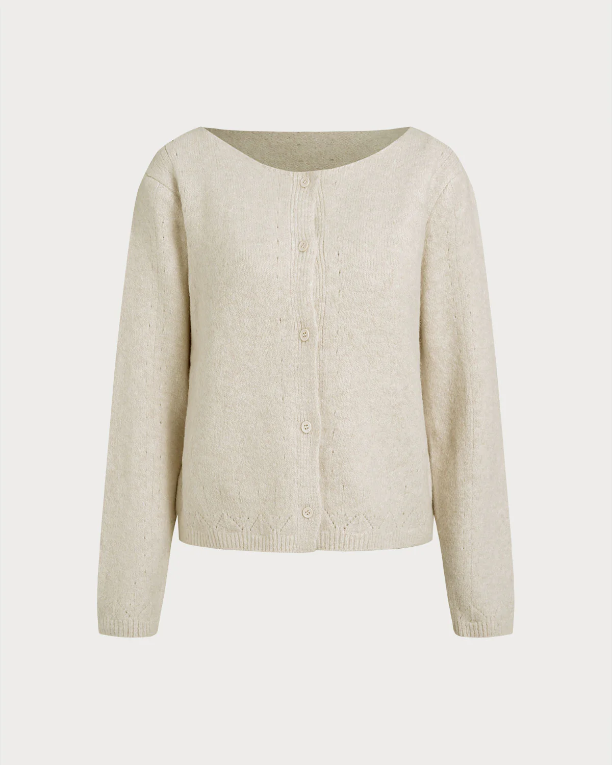 Apricot Round Neck Casual Knit Cardigan