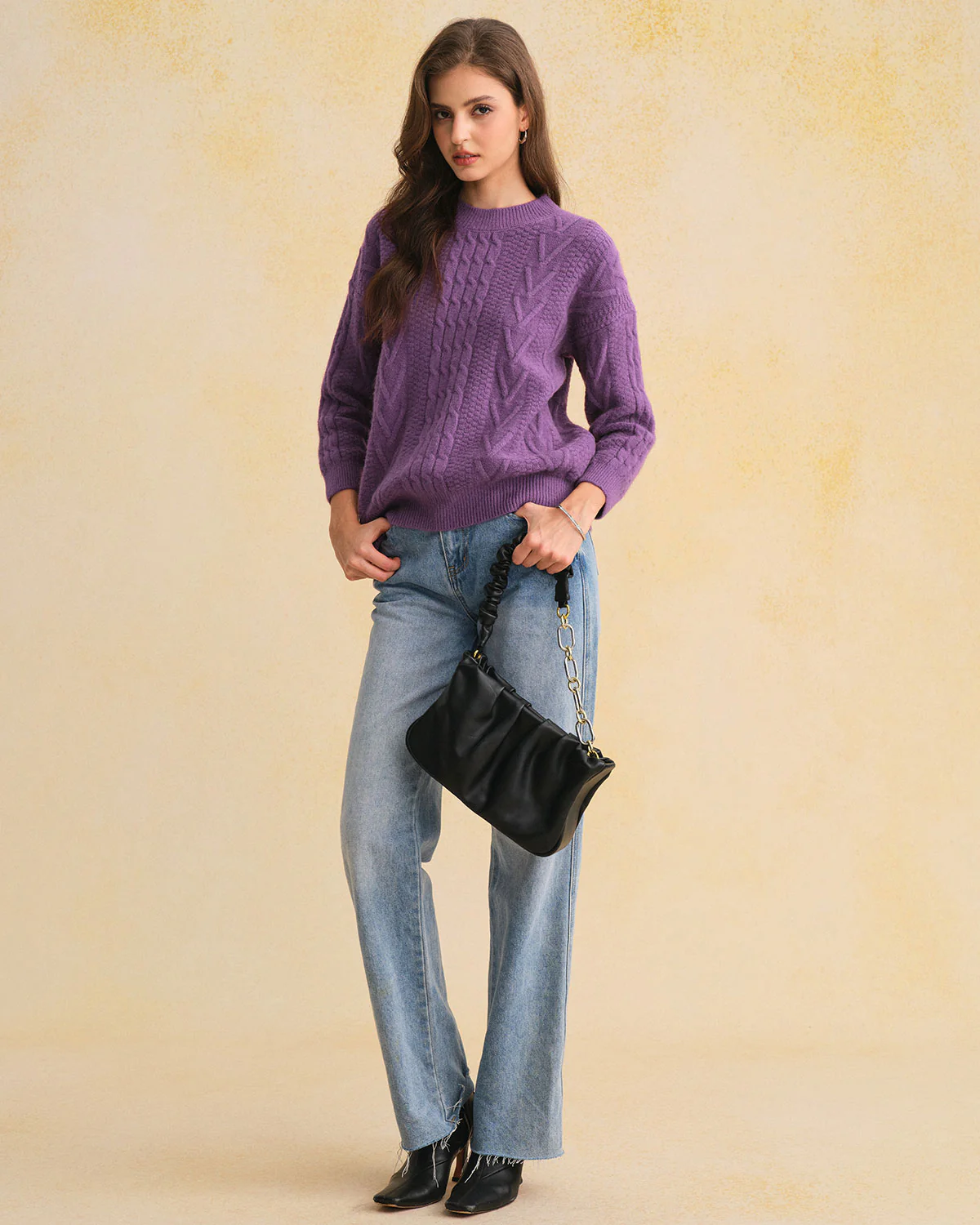 Purple Round Neck Loose Sweater