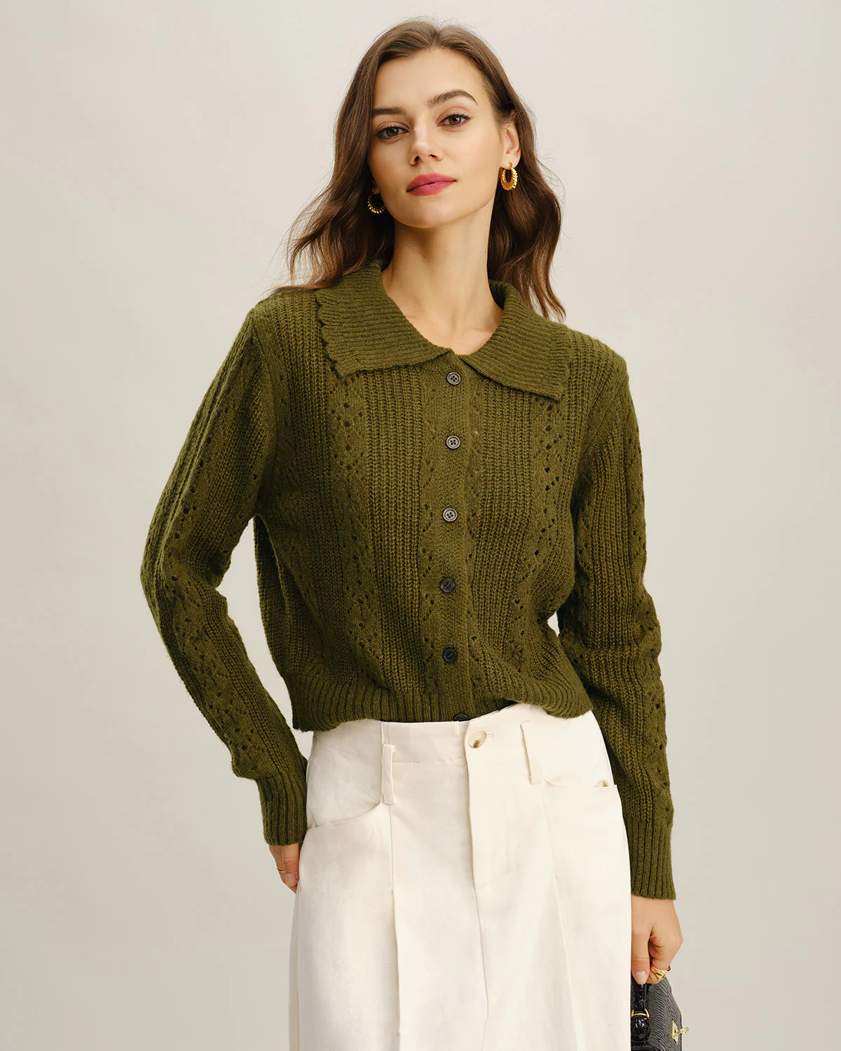 Green Single Breasted Knit Cardigan