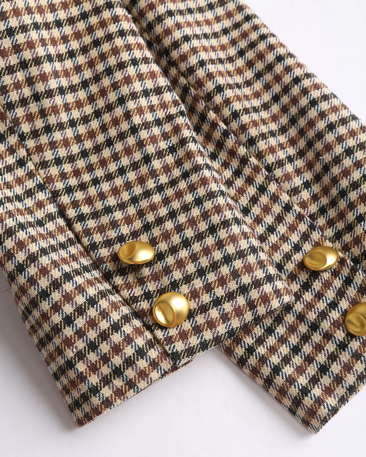 Khaki Plaid Single Breasted Blazer