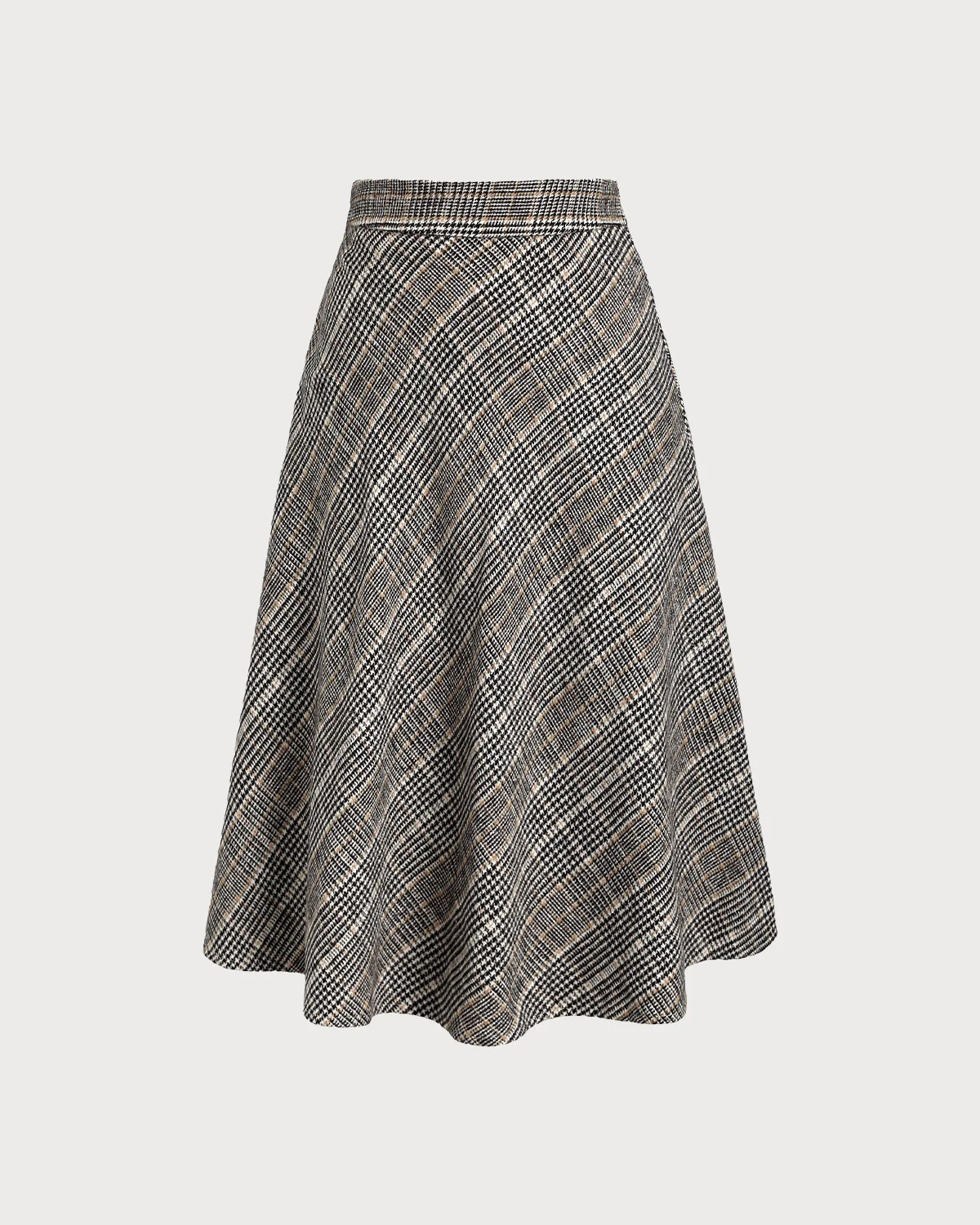 Coffee Plaid A-Line Midi Skirt