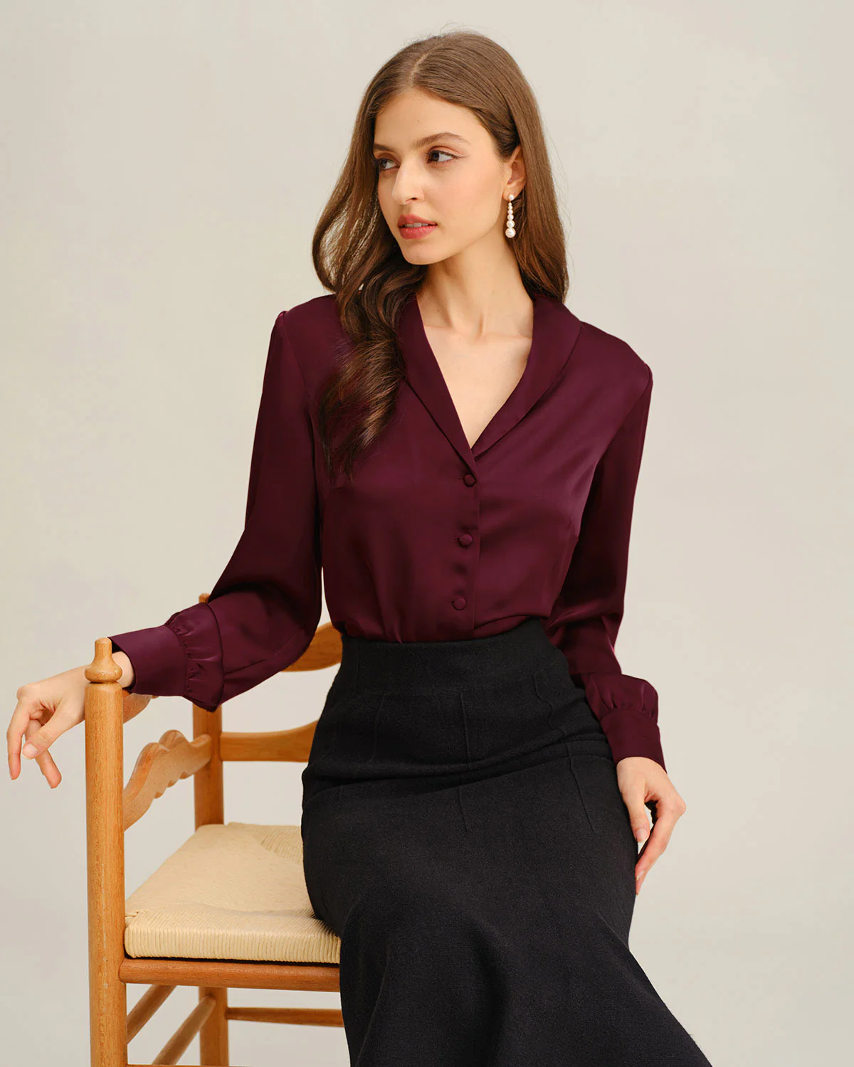 Wine Red Satin Button Shirt