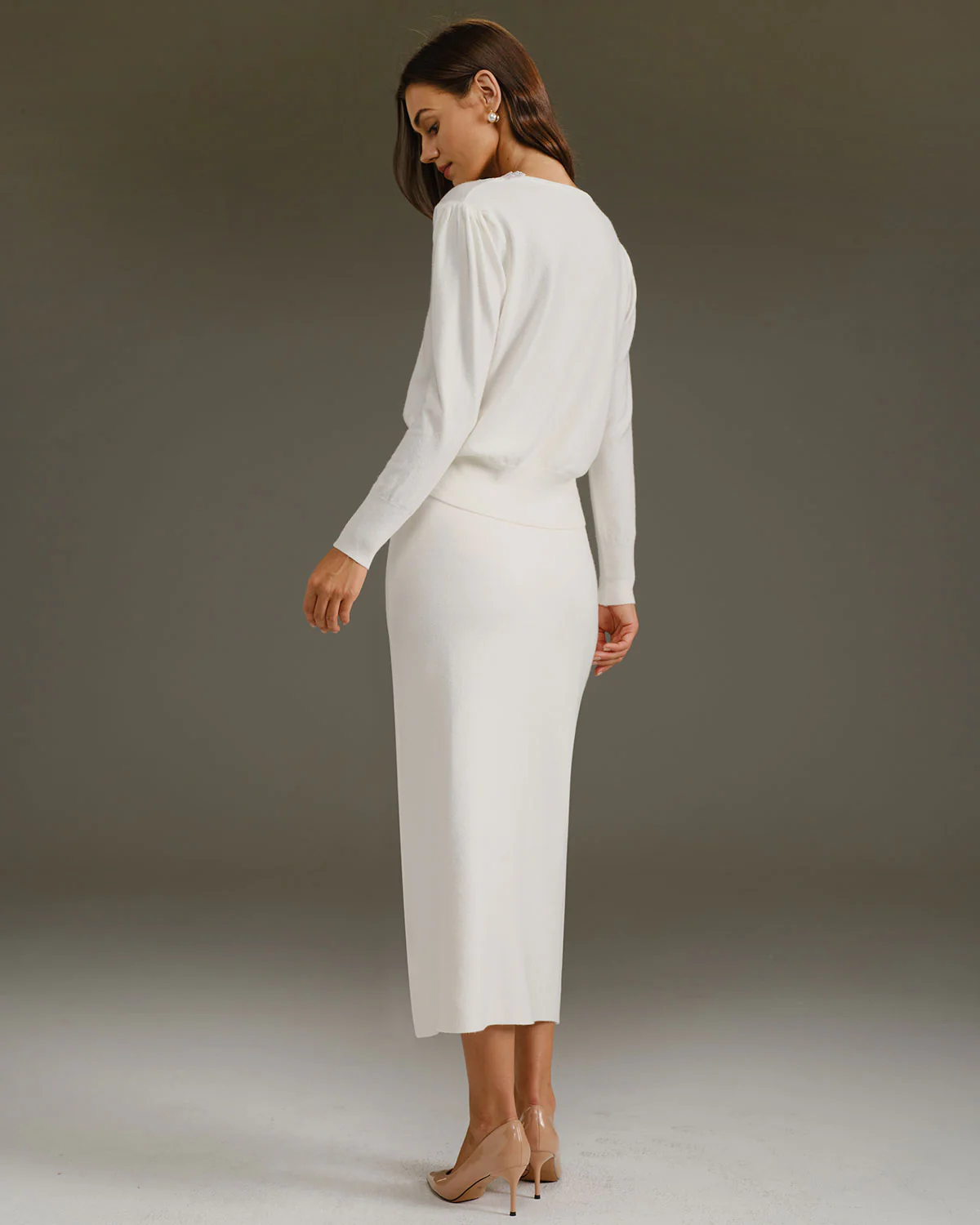 White V Neck Pearl Button Sweater