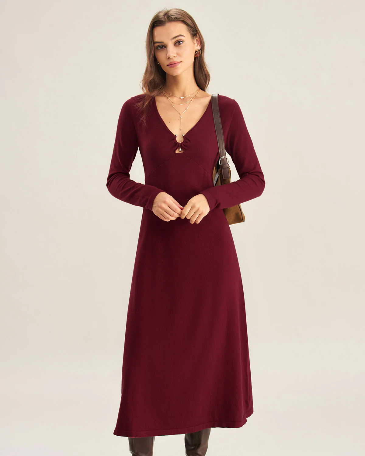 Red Cut Out A-Line Sweater Dress