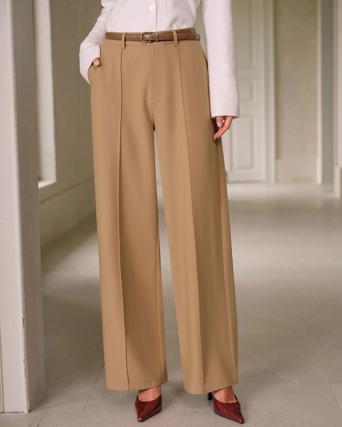 Khaki Natural Waisted Pocket Straight Pants