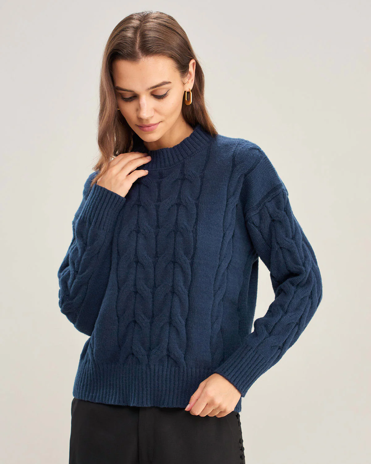 Blue Round Neck Textured Sweater