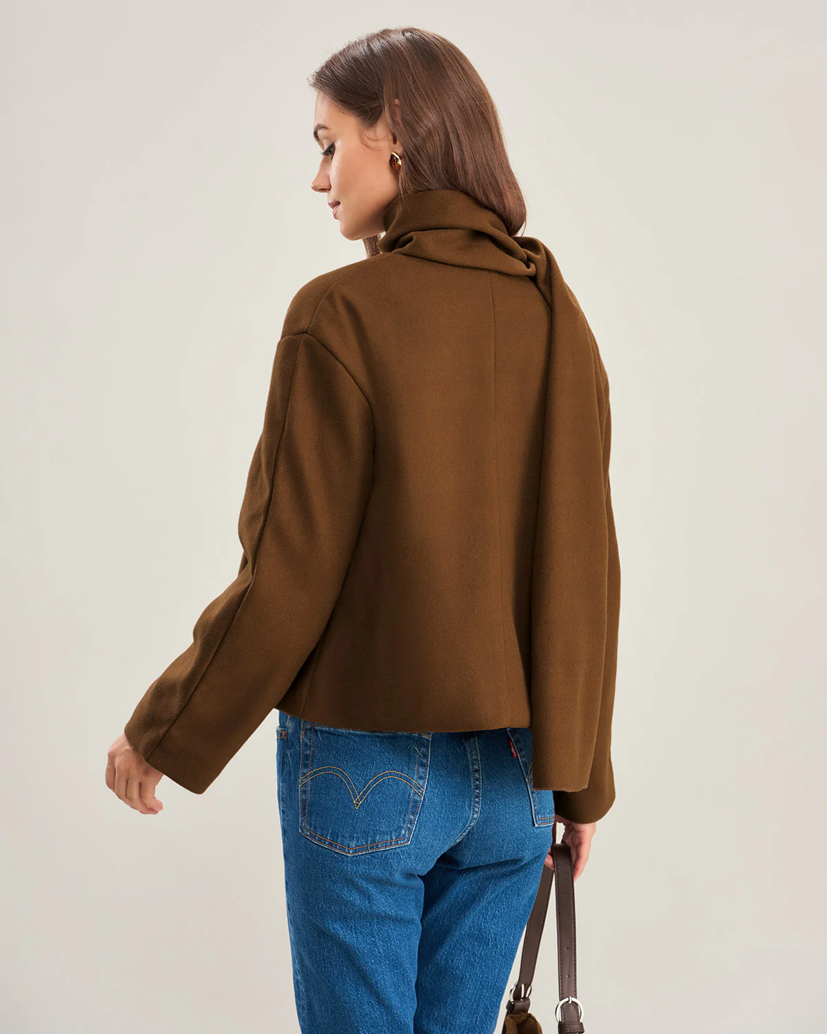 Coffee V Neck Casual Coat