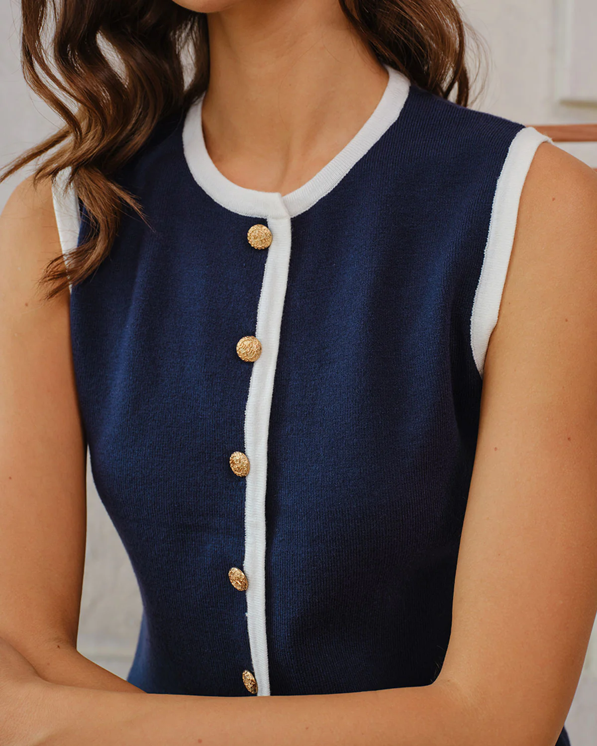 Navy Contrasting Knit Vest