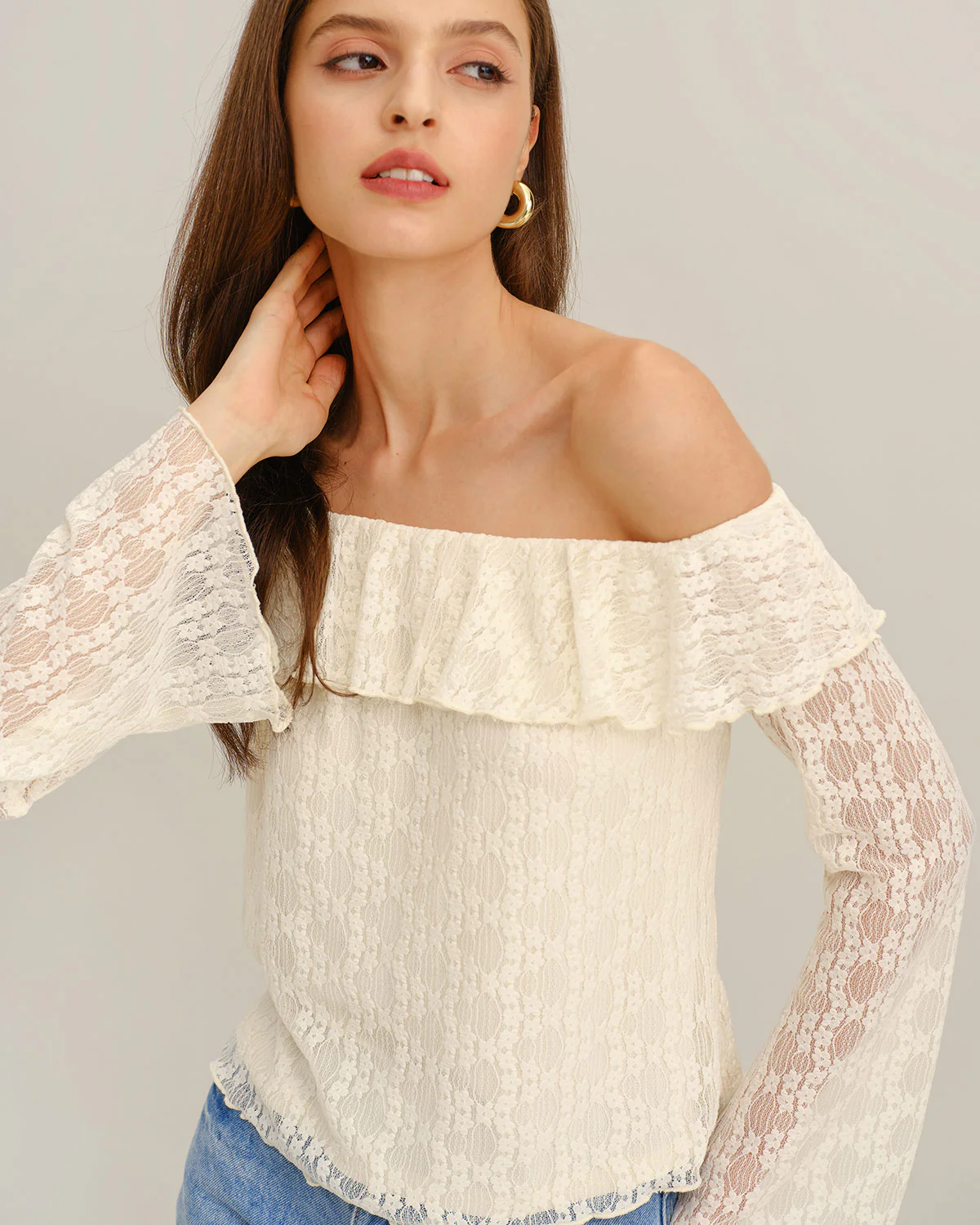 Apricot Lace Off The Shoulder Tee