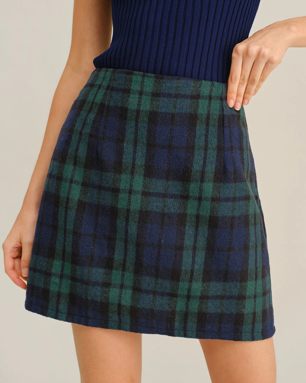 Green Plaid Straight Mini Skirt