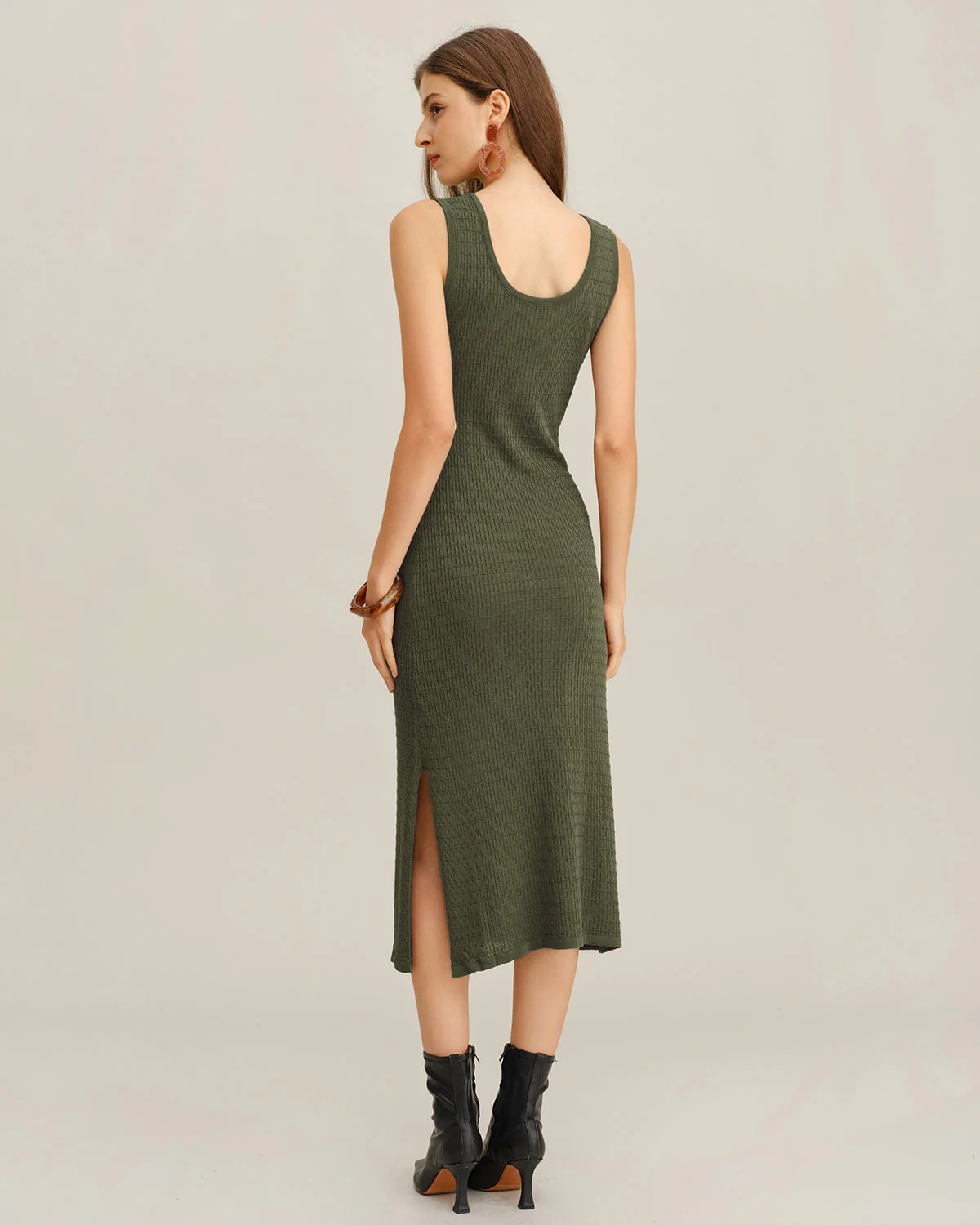 Army Green V Neck Sleeveless Sweater Dress