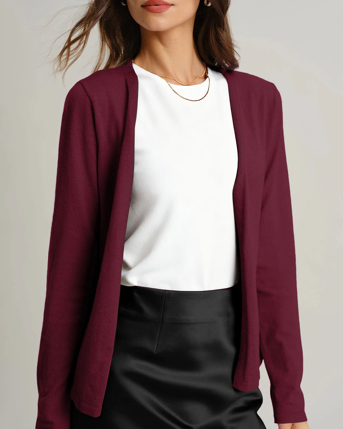 Wine Red Ribbed Knit Cardigan