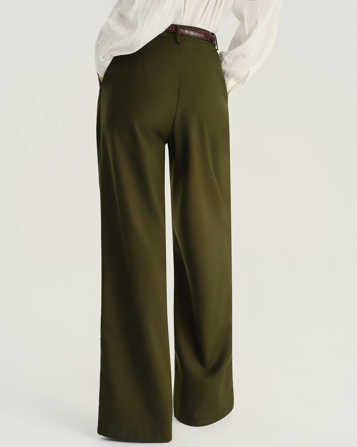 Green Natural Waisted Pocket Straight Pants