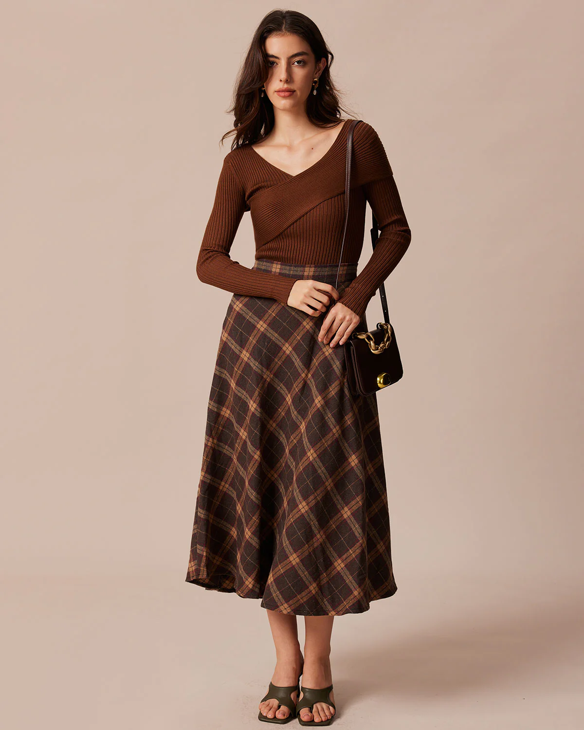 Coffee Ribbed Knit Slim Tee