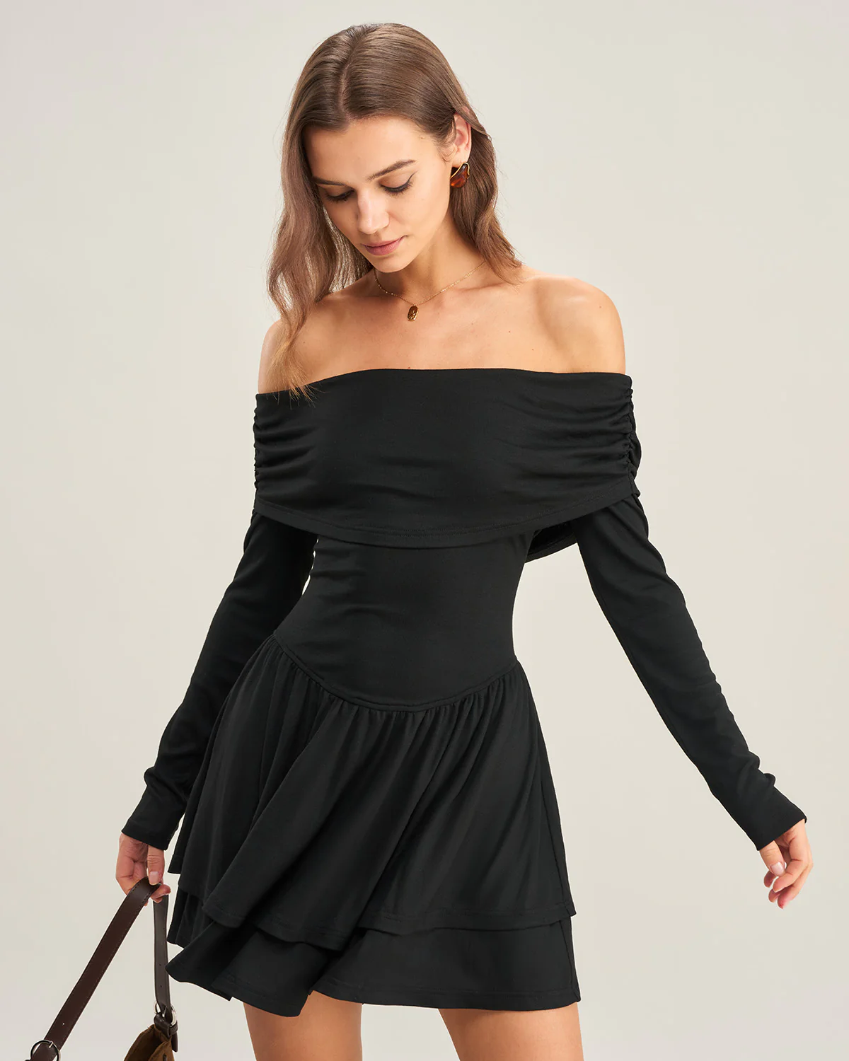 Black A-Line Off The Shoulder Mini Dress