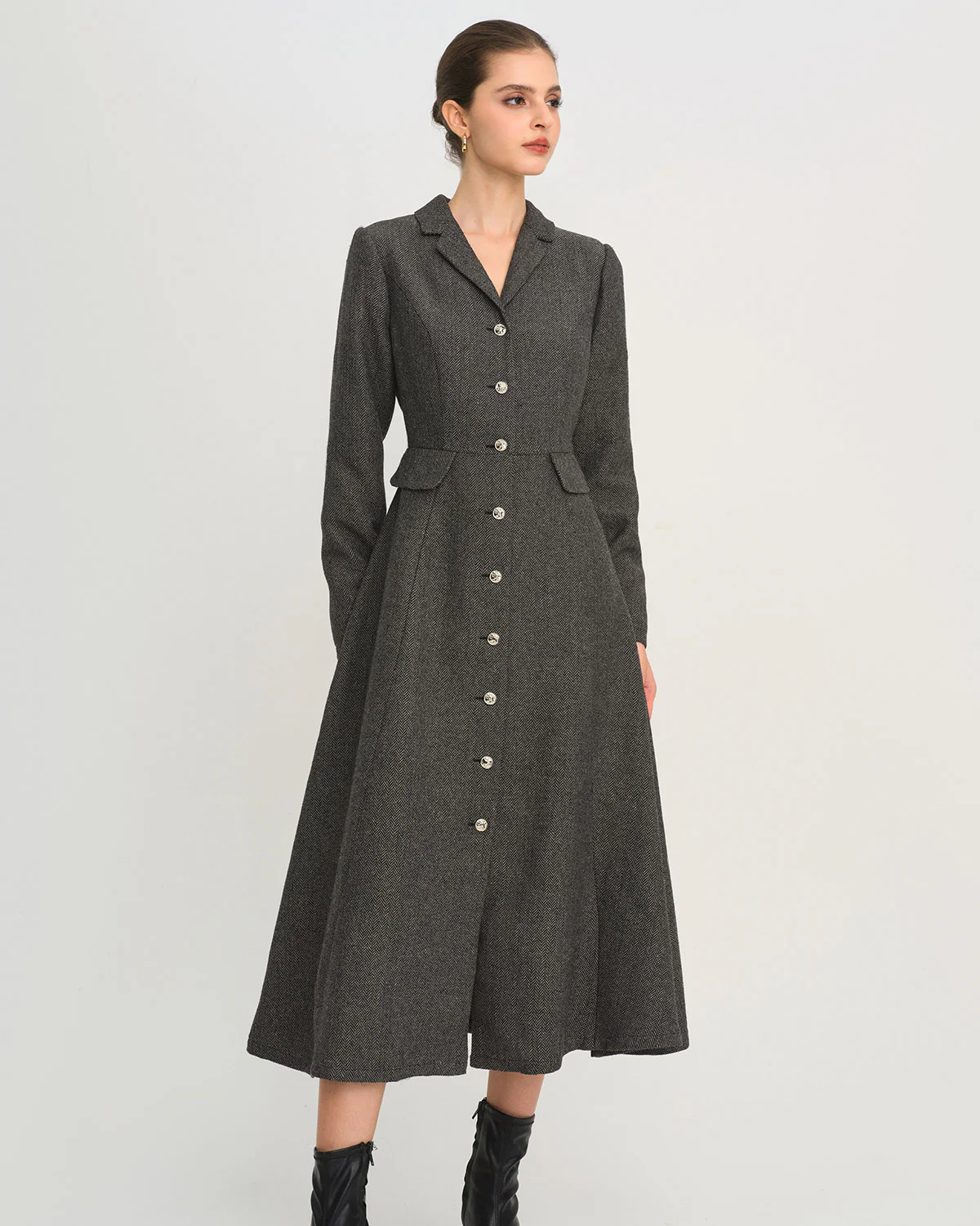 Grey A-Line Button Maxi Dress