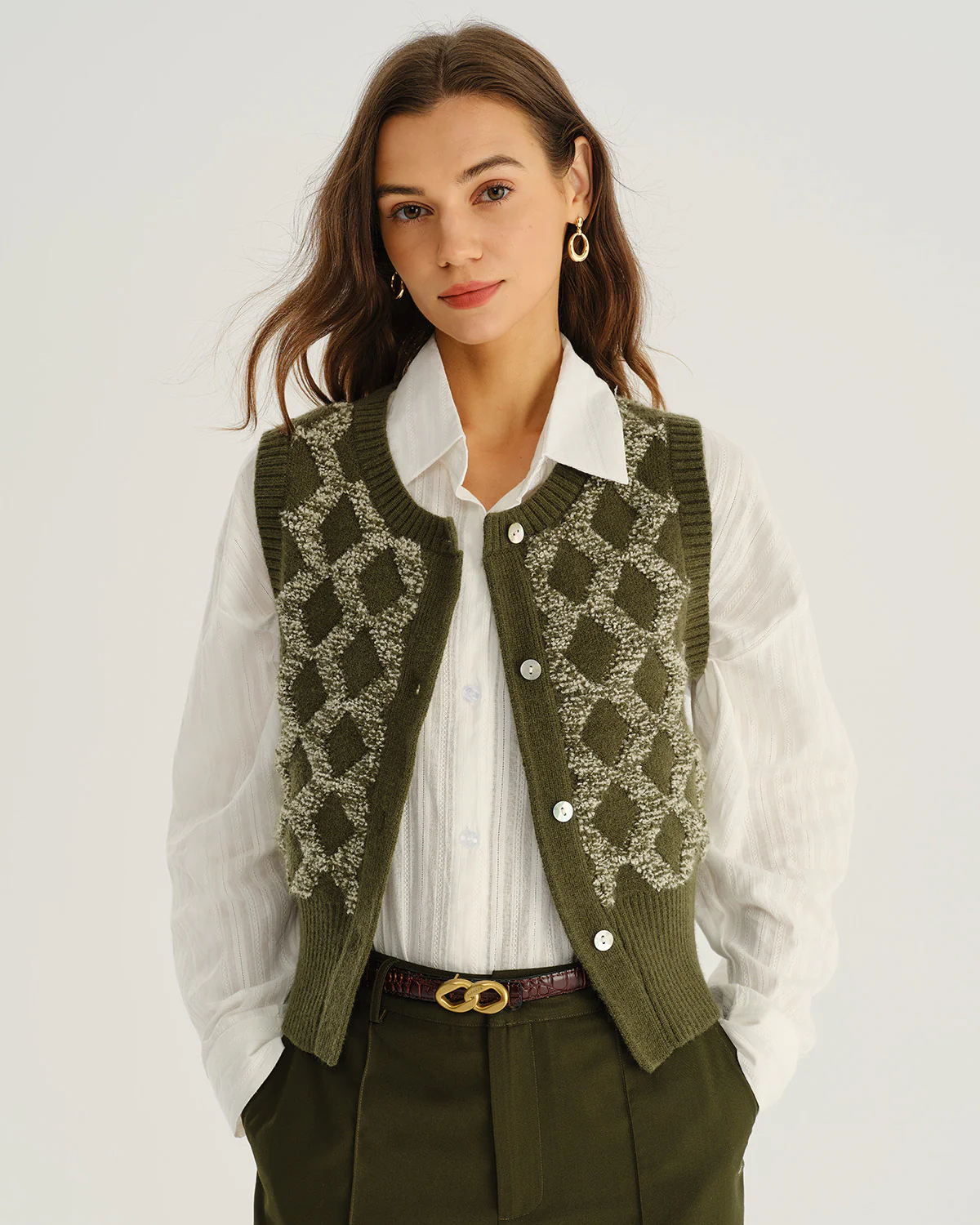 Green Plaid Single Breasted Vest
