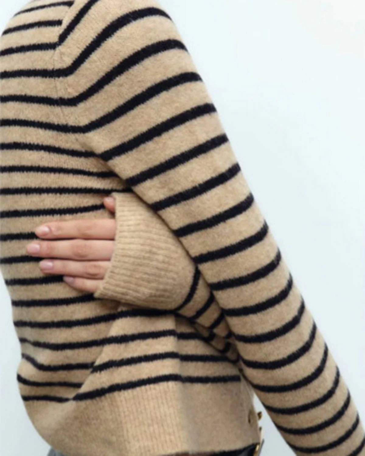 Khaki Striped Button Knit Cardigan