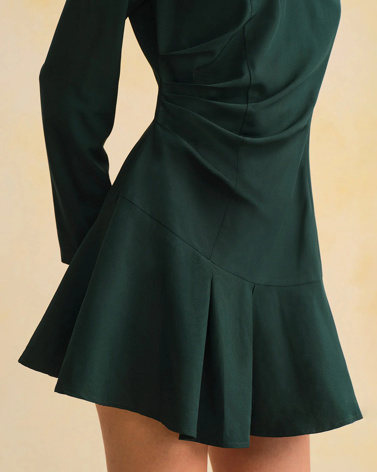 Green Ruched V Neck Mini Dress