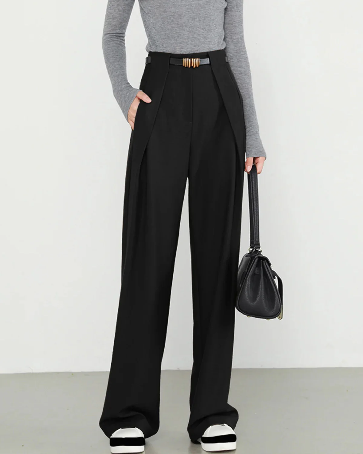 Black Natural Waisted Straight Pants