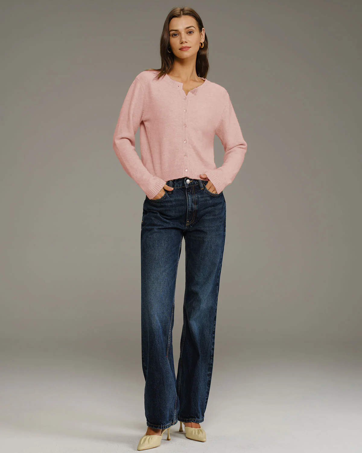 Pink Round Neck Knit Cardigan