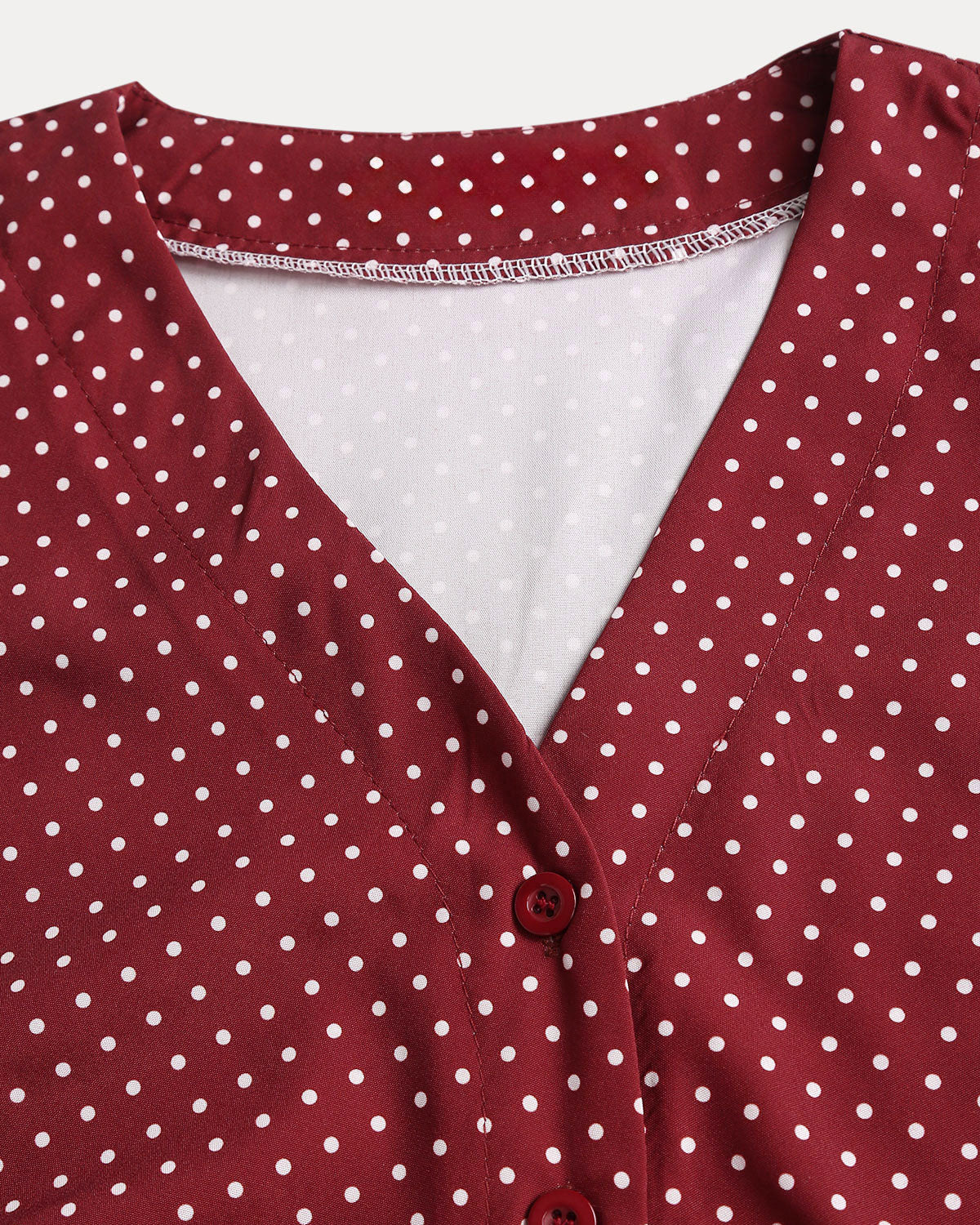 Red V Neck Polka Dot Blouse