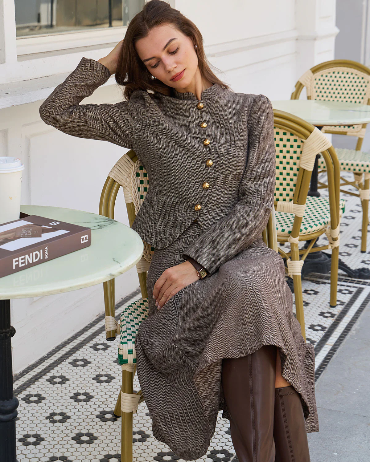 Brown Natural Waisted A-Line Midi Skirt