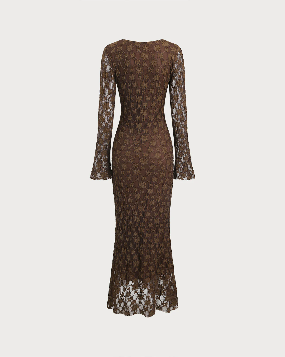 Brown Floral Bell Sleeve Maxi Dress