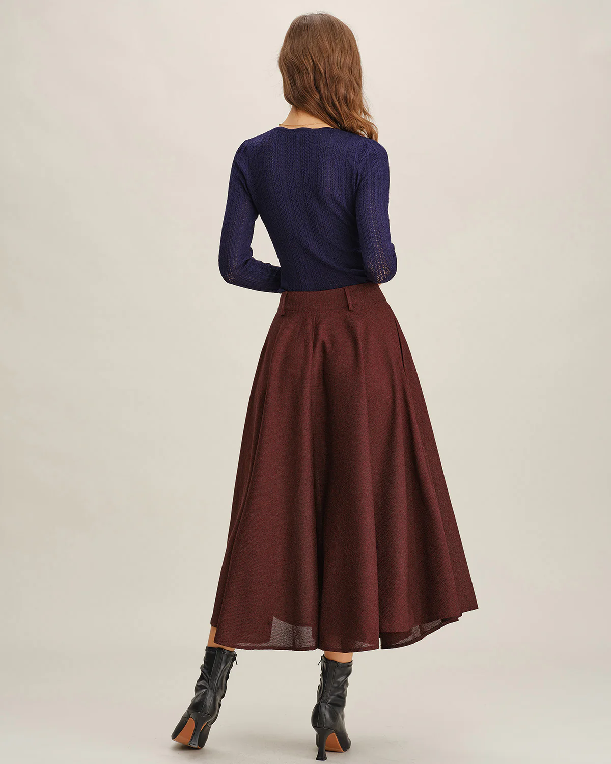 Wine Red A-Line Pocket Midi Skirt